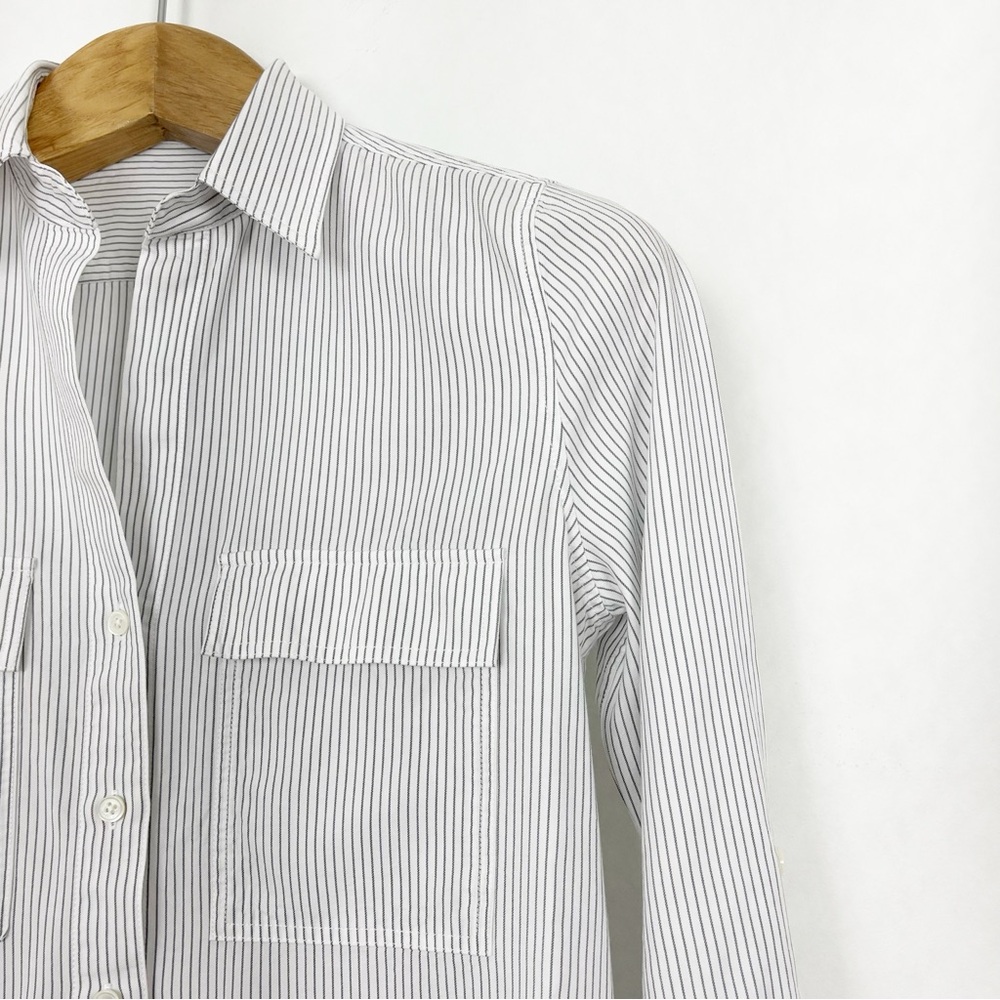 Aritzia Babaton‎ Buttoned Long Sleeve Shirt White Grey Stripes Size XS Collar